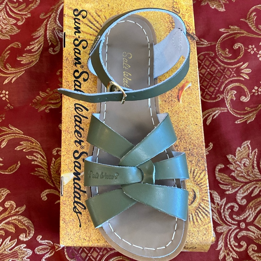 Salt water original sandals in Olive leather NWB